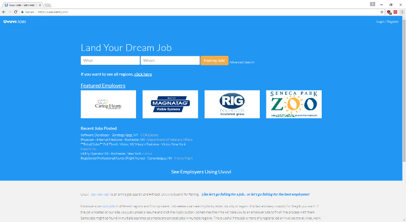 Uvuvi Jobs Website Homepage